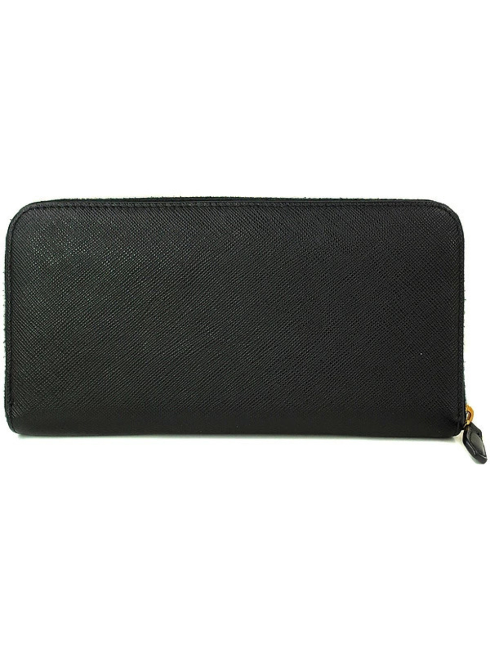 Prada Long Leather Zip Wallet Around Round Zipper Black